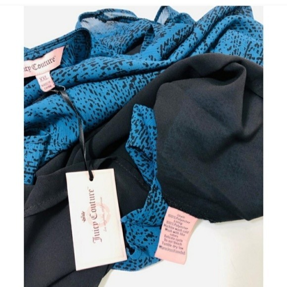 JUICY COUTURE Georgette Blouse Top Cold Shoulder Black Teal Blue - Picture 7 of 9